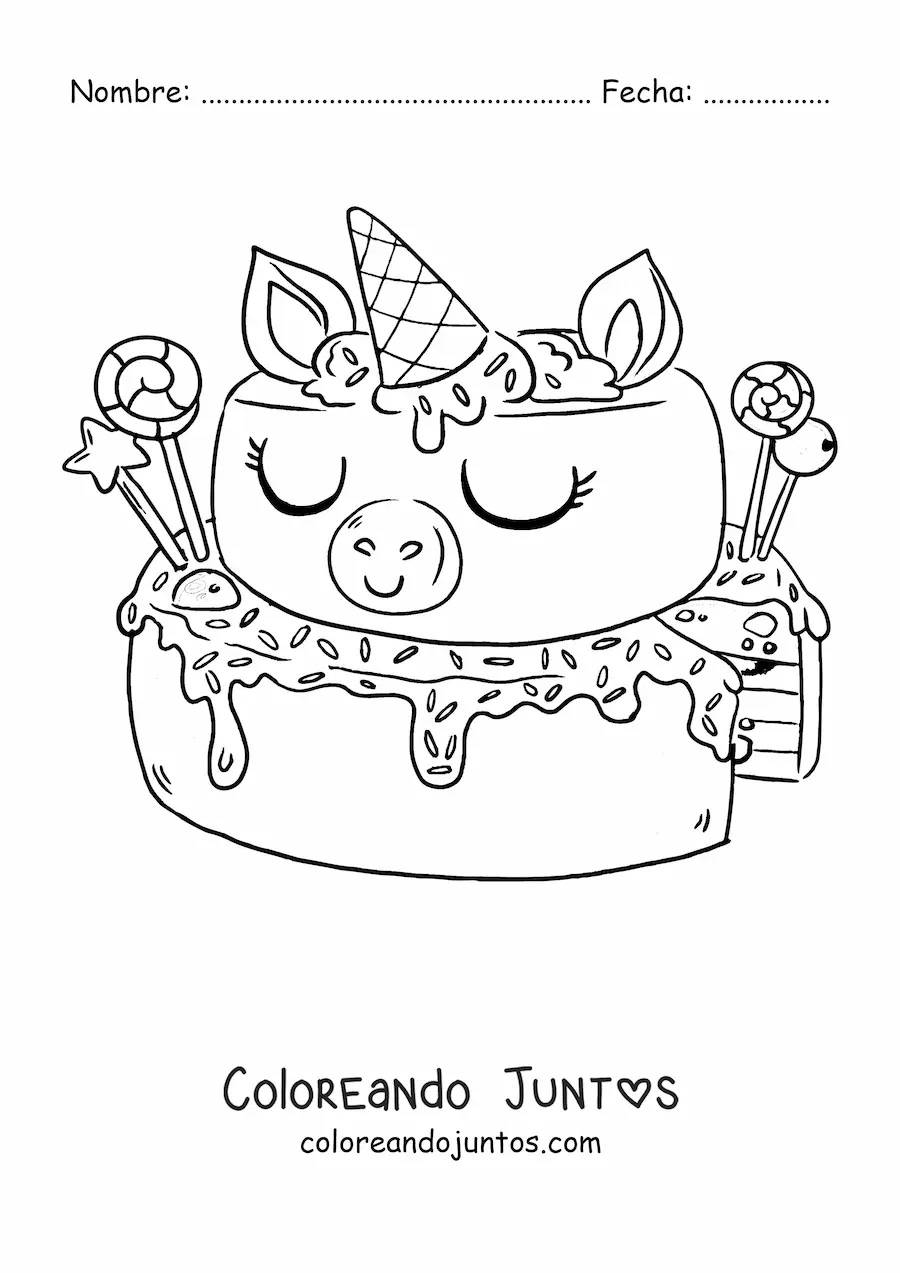Imagen para colorear de pastel de unicornio