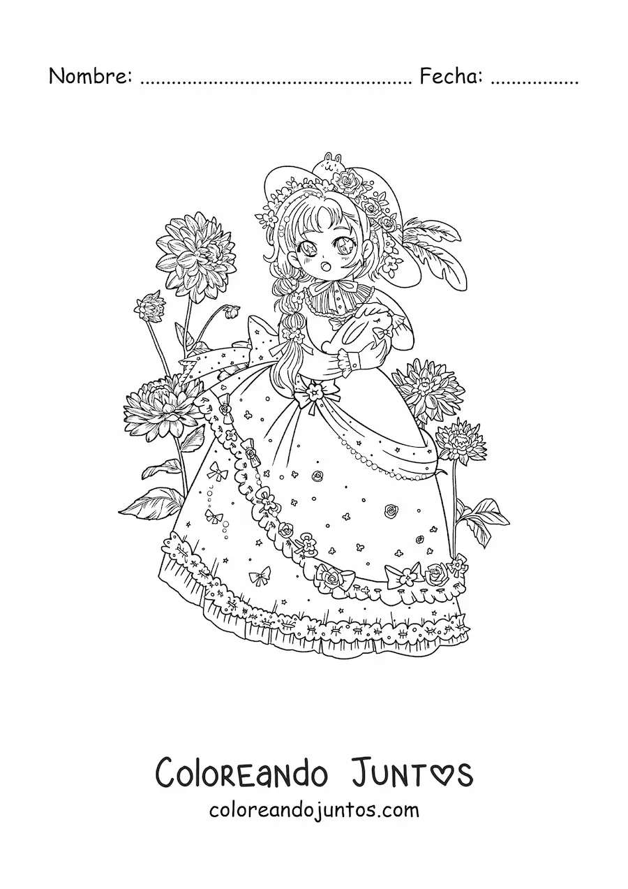 Imagen para colorear de chica anime kawaii estilo lolita