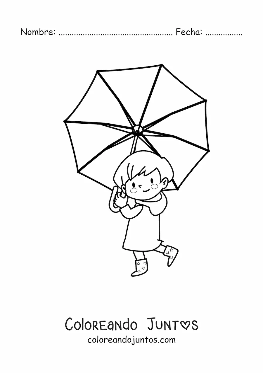 Imagen para colorear de niña kawaii con sombrilla