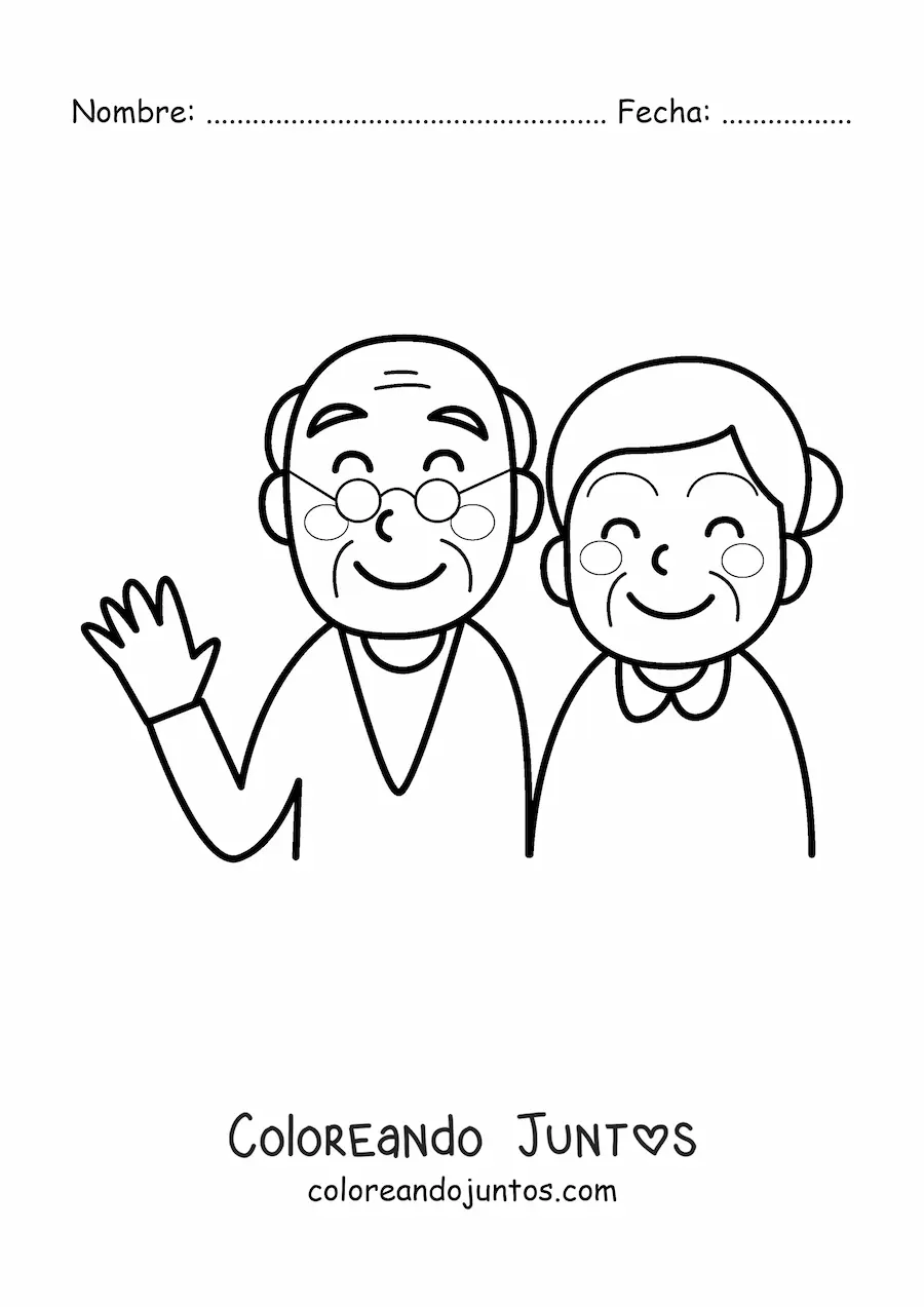 Imagen para colorear de pareja de abuelos kawaii