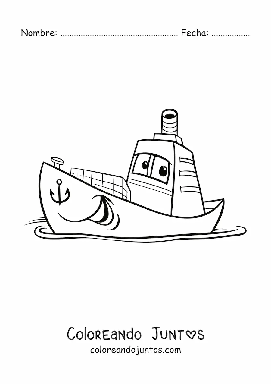 Imagen para colorear de barco animado