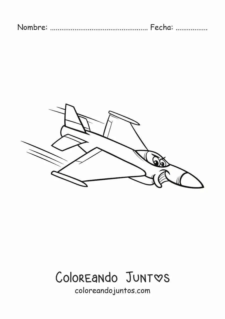 Imagen para colorear de avión de guerra animado
