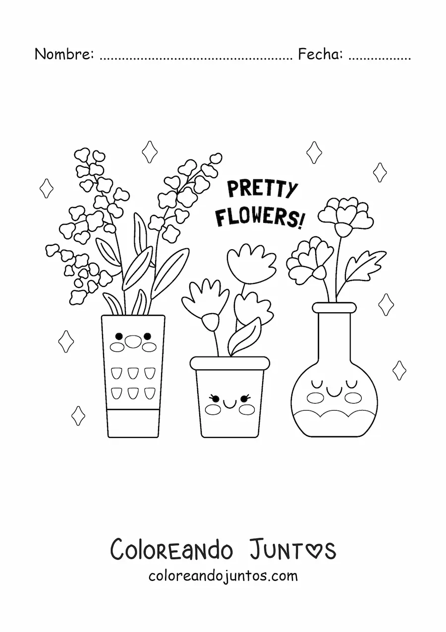 Imagen para colorear de jarrón y macetas con flores bonitas