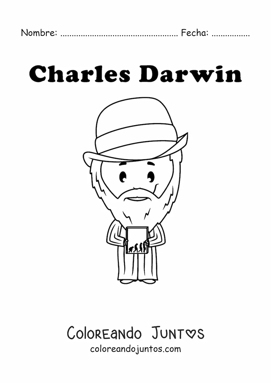 Imagen para colorear de Charles Darwin kawaii