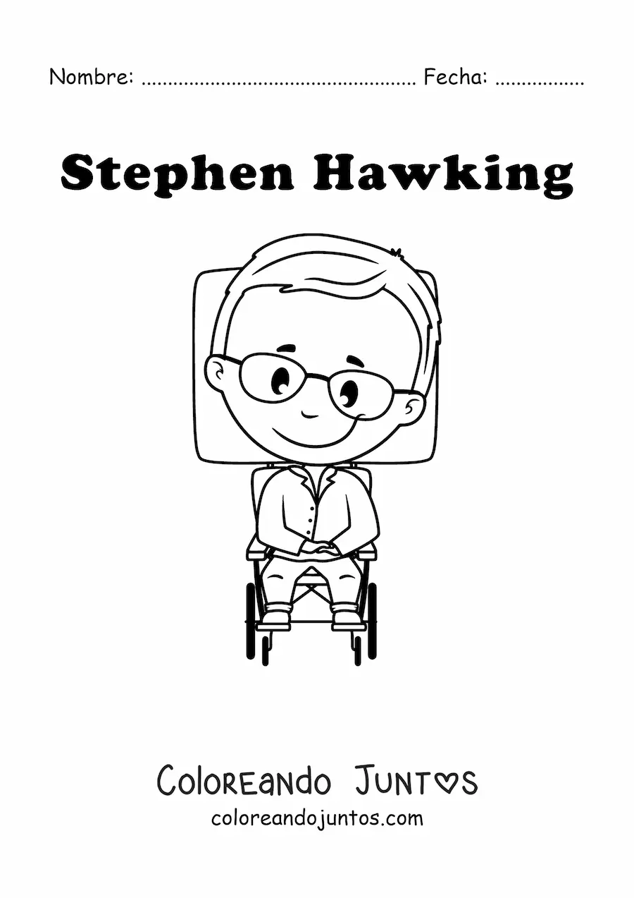 Imagen para colorear de Stephen Hawking kawaii