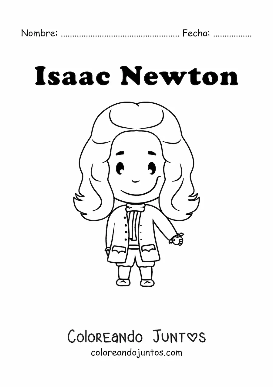 Imagen para colorear de Isaac Newton kawaii