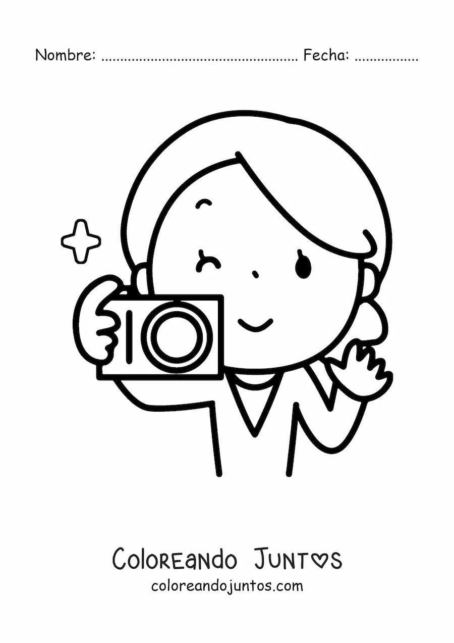 Imagen para colorear de mujer con cámara fotográfica