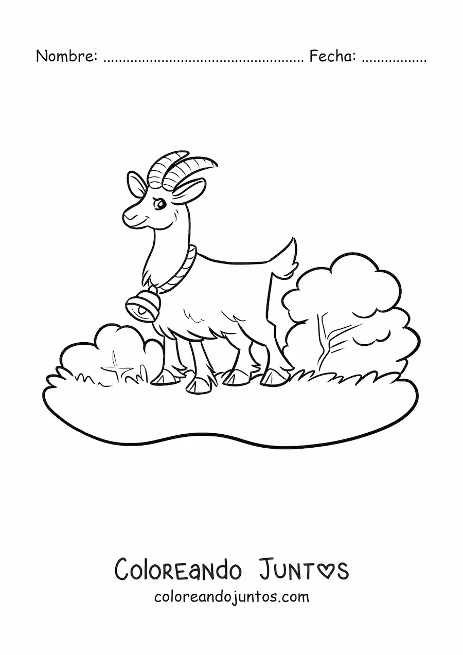 Imagen para colorear de cabra kawaii con campana