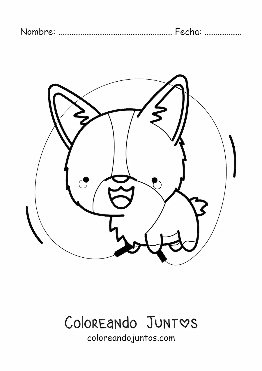 Imagen para colorear de perro kawaii animado saltando la cuerda