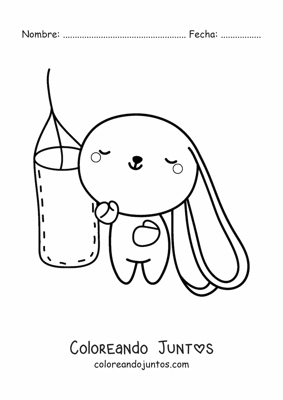 Imagen para colorear de conejo kawaii animado golpeando un saco de boxeo