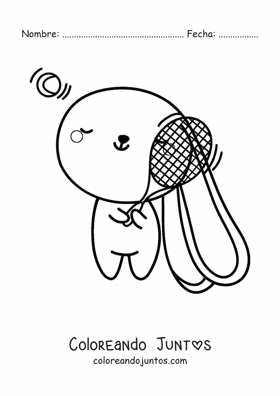 Imagen para colorear de conejo kawaii animado jugando tenis