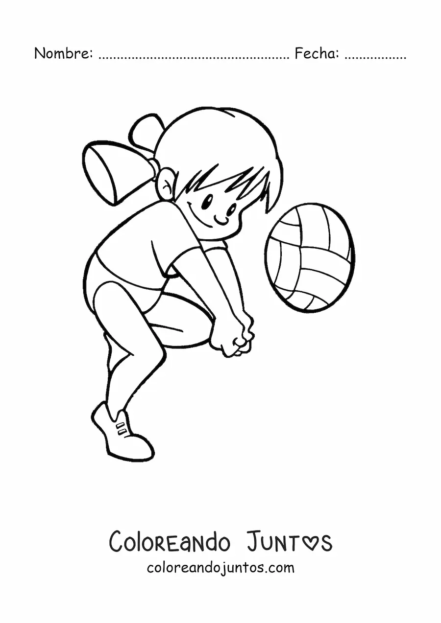 Imagen para colorear de niña kawaii jugando voleibol