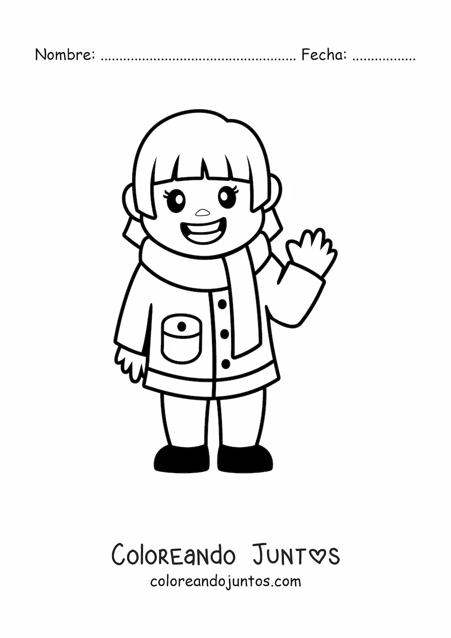 Imagen para colorear de niña kawaii con ropa de invierno