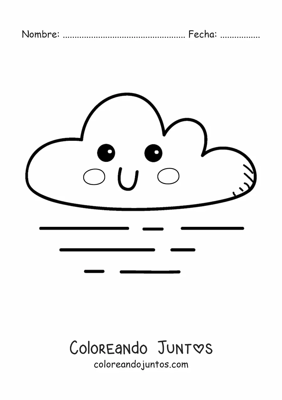 Imagen para colorear de nube kawaii animada con viento