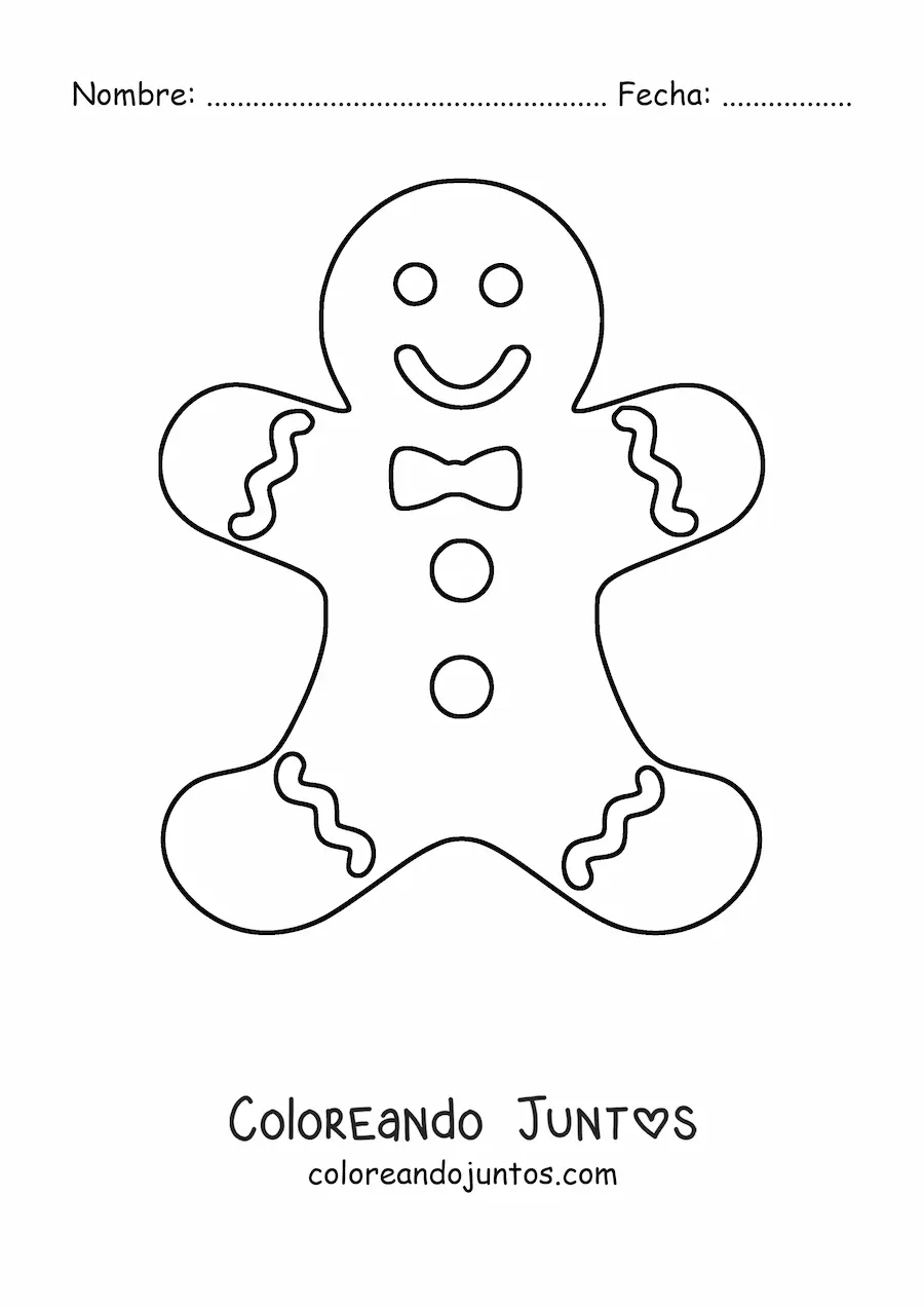 Imagen para colorear de un hombre de jengibre con los brazos extendidos