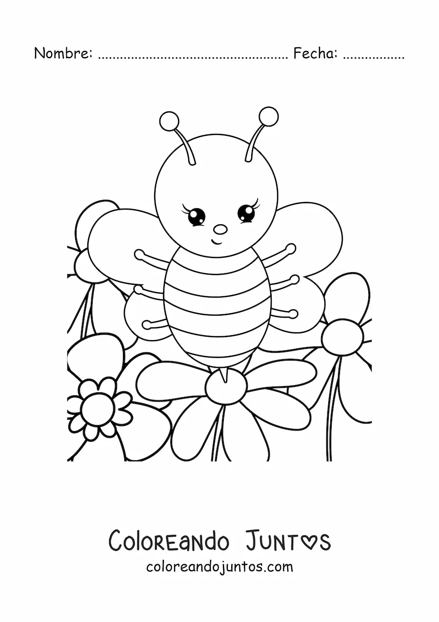 Imagen para colorear de abeja animada en primavera