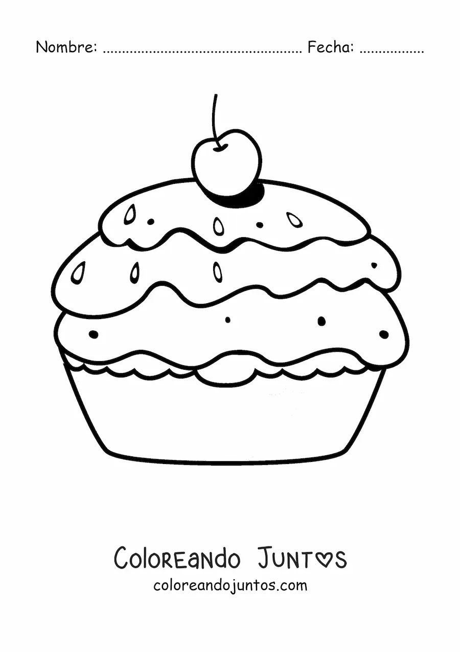 Imagen para colorear de un pastel con una cereza