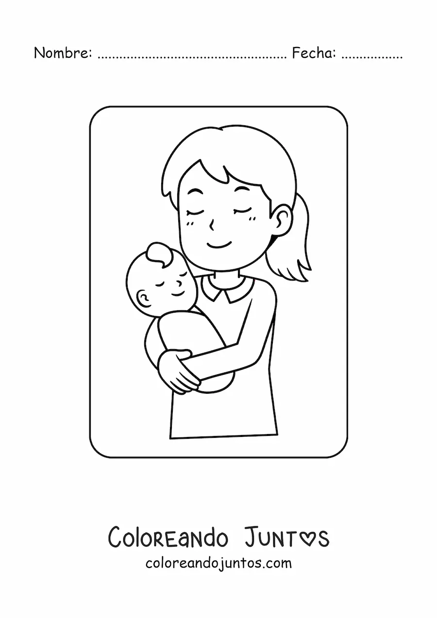 Imagen para colorear de madre cargando a su bebé