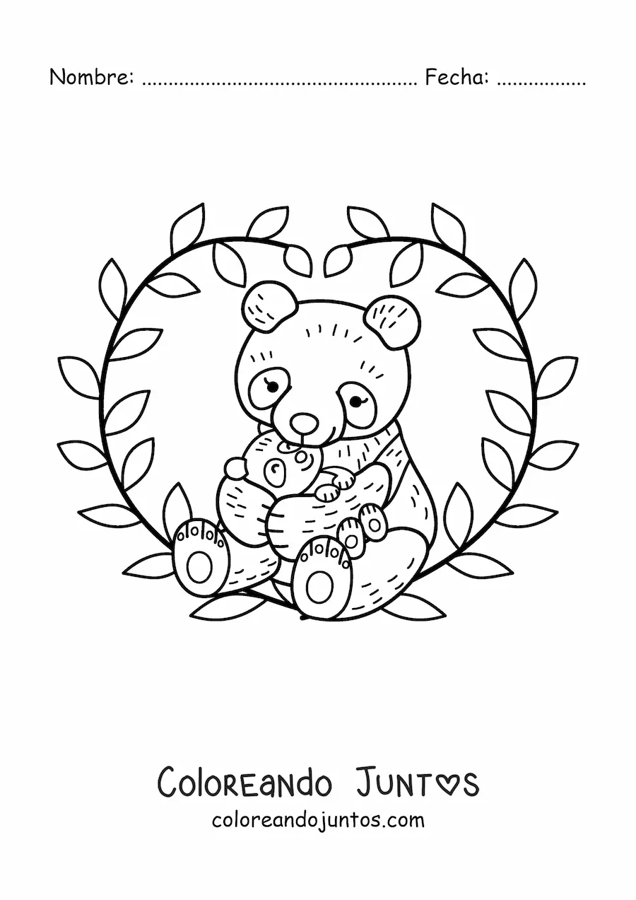 Imagen para colorear de mamá panda con su cría