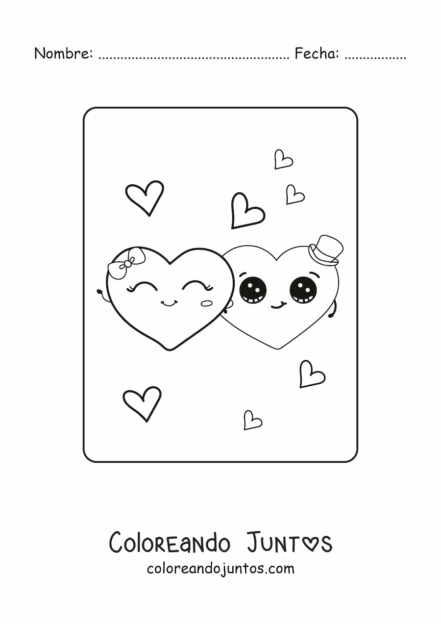 Imagen para colorear de pareja de corazones animados