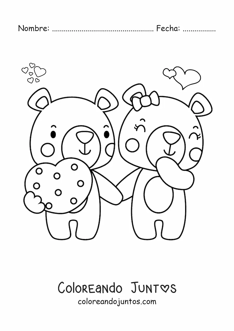 Imagen para colorear de osos enamorados en San Valentín