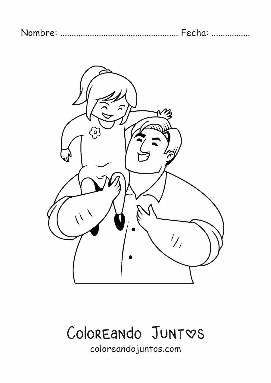 Imagen para colorear de papá cargando a su hija