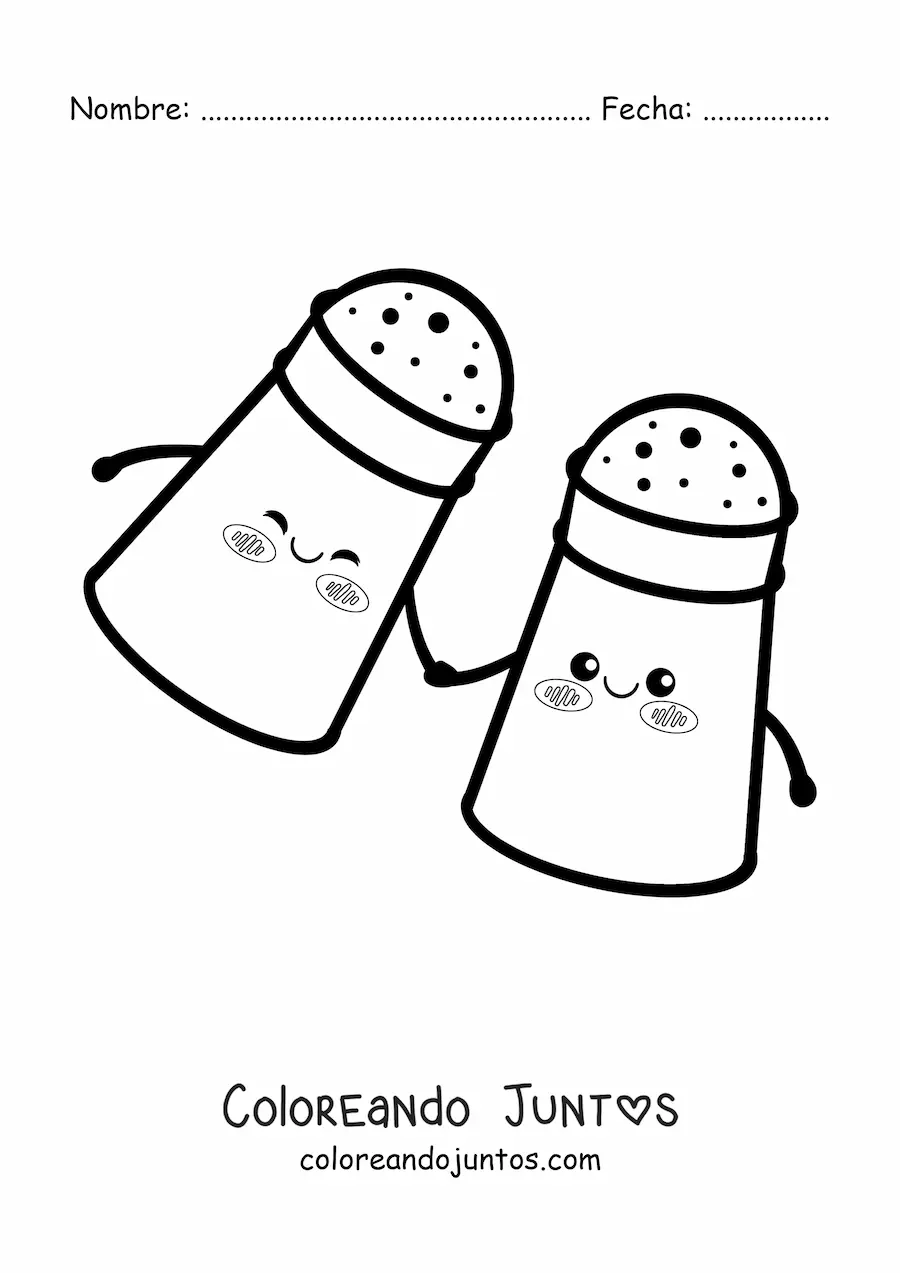 Imagen para colorear de sal y pimienta kawaii animadas
