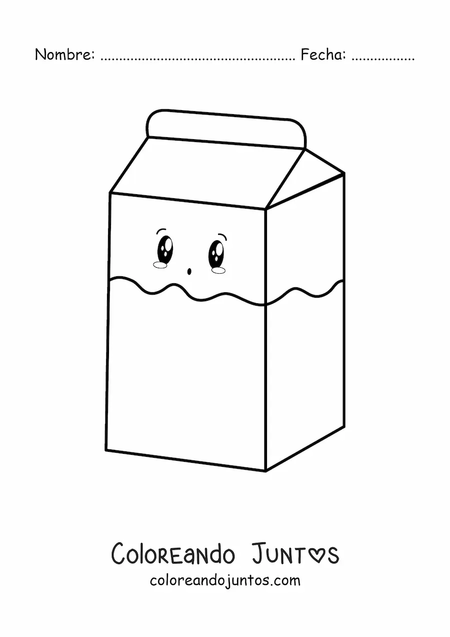 Imagen para colorear de cartón de leche kawaii animado fácil