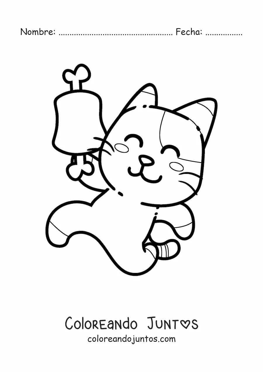 Imagen para colorear de gato animado con una costilla