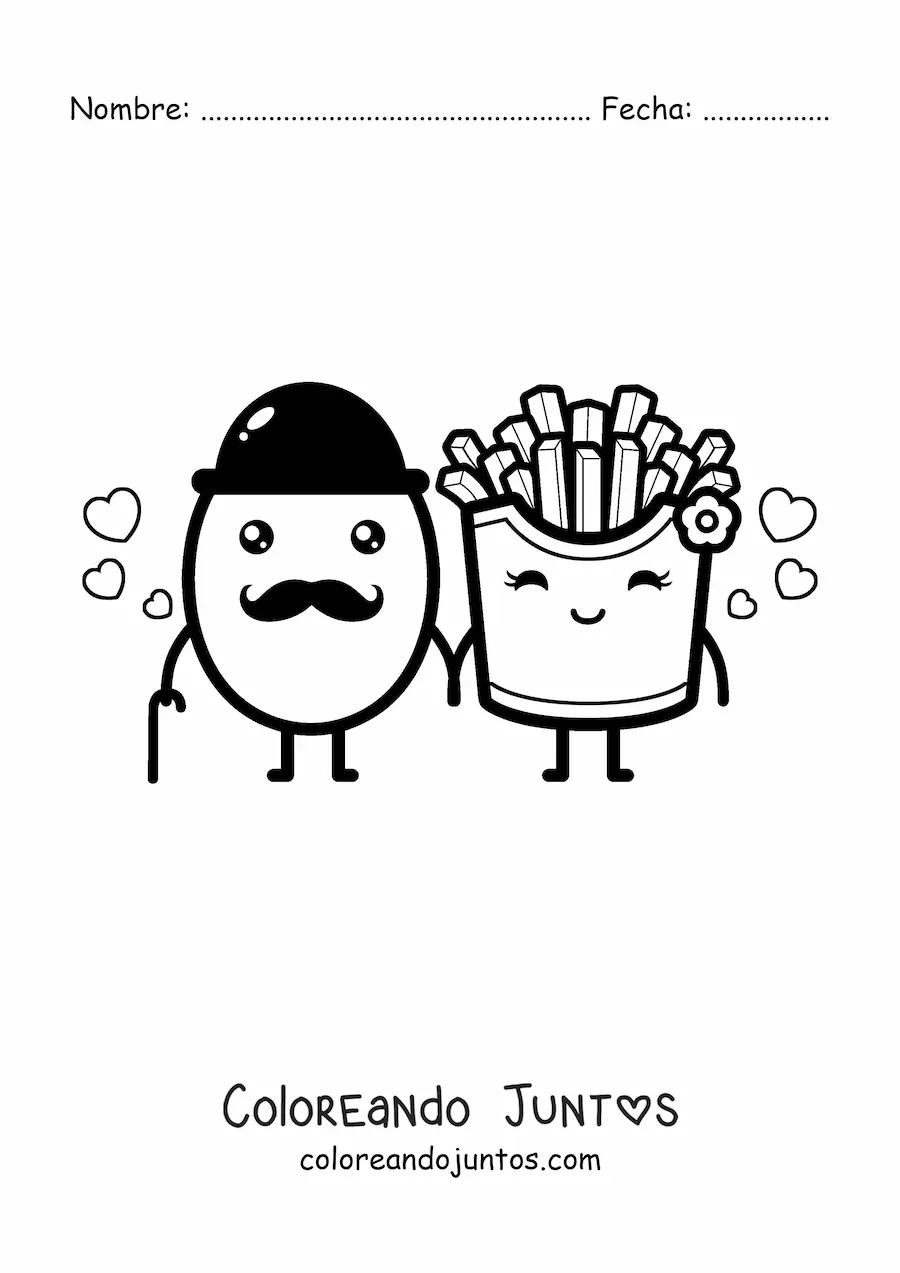 Imagen para colorear de pareja de papa con bigote y papas fritas animadas