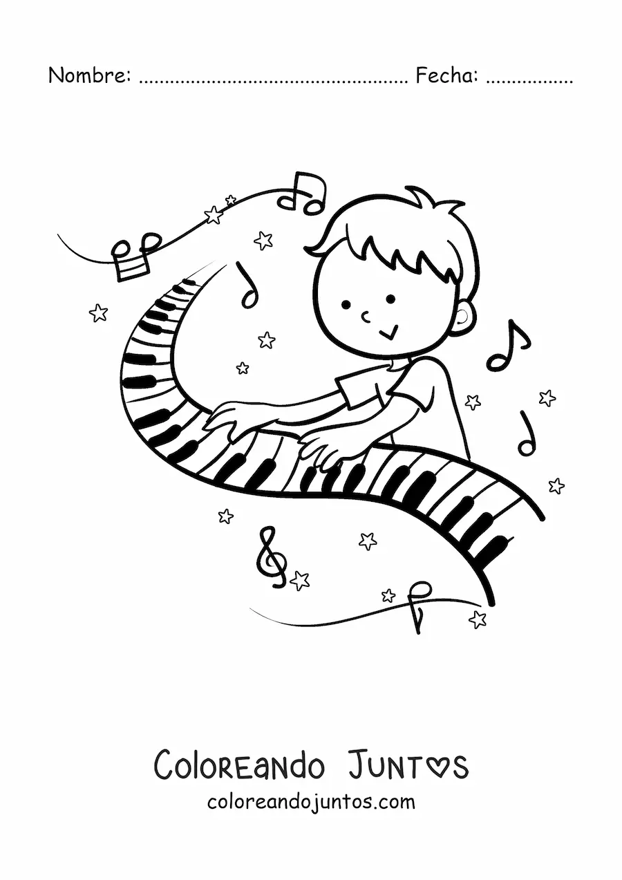Imagen para colorear de niño tocando el piano