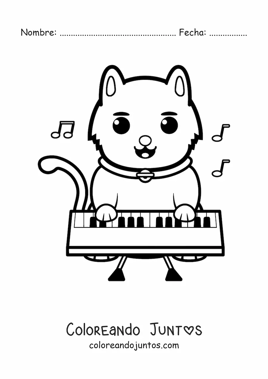 Imagen para colorear de gato animado tocando el piano
