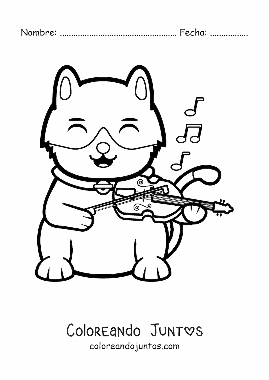 Imagen para colorear de gato animado tocando el violín