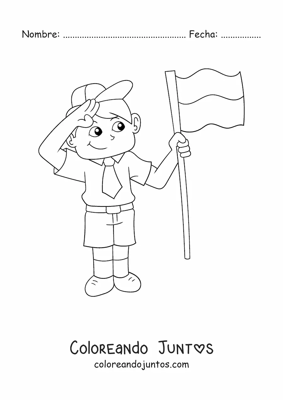 Imagen para colorear de niño kawaii con bandera de Indonesia