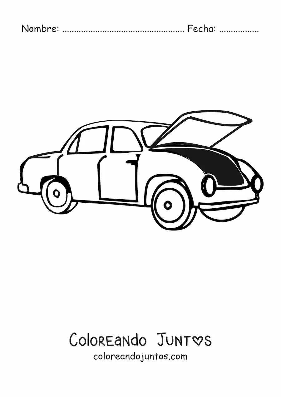 Imagen para colorear de un auto con el capó abierto