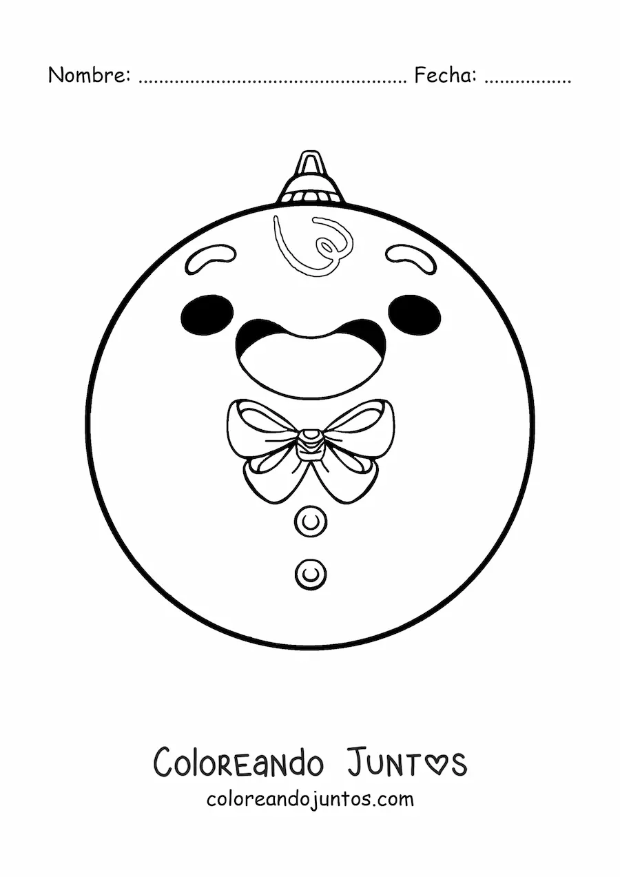 Imagen para colorear de esfera navideña kawaii de hombre de jengibre