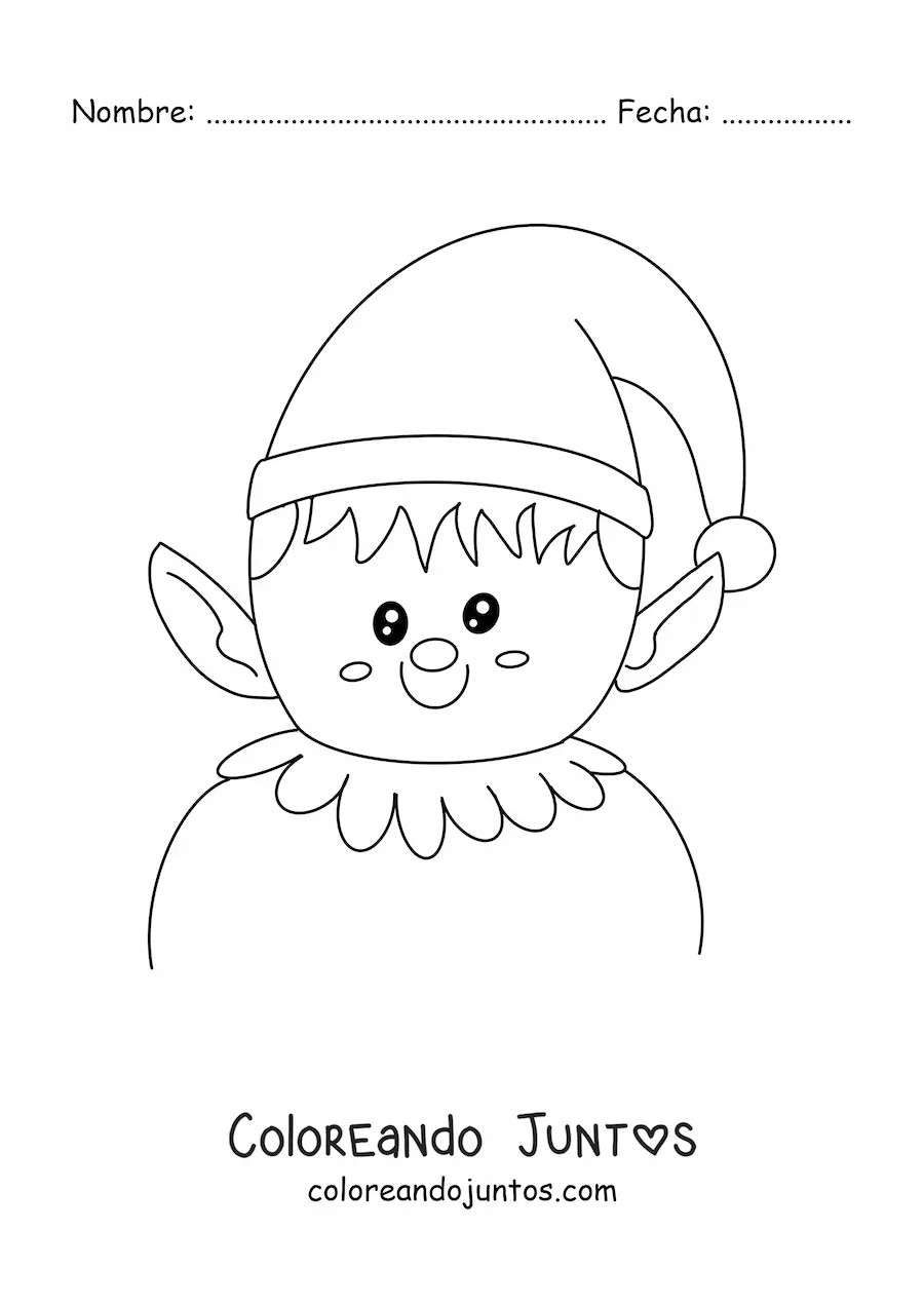 Imagen para colorear de duende de Navidad con orejas grandes