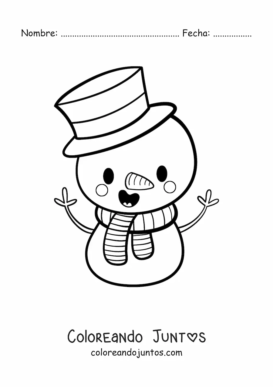Imagen para colorear de muñeco de nieve kawaii