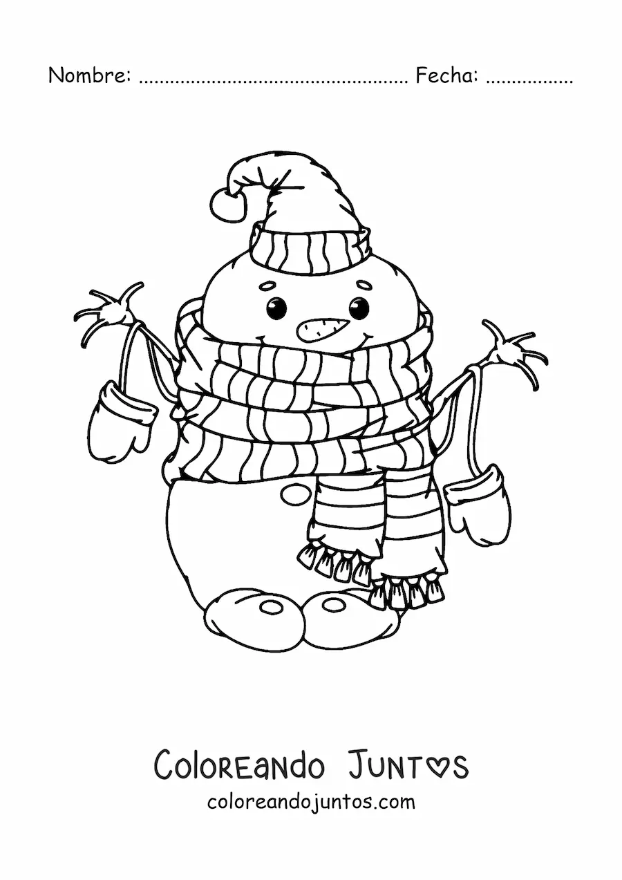 Imagen para colorear de muñeco de nieve gracioso con bufanda