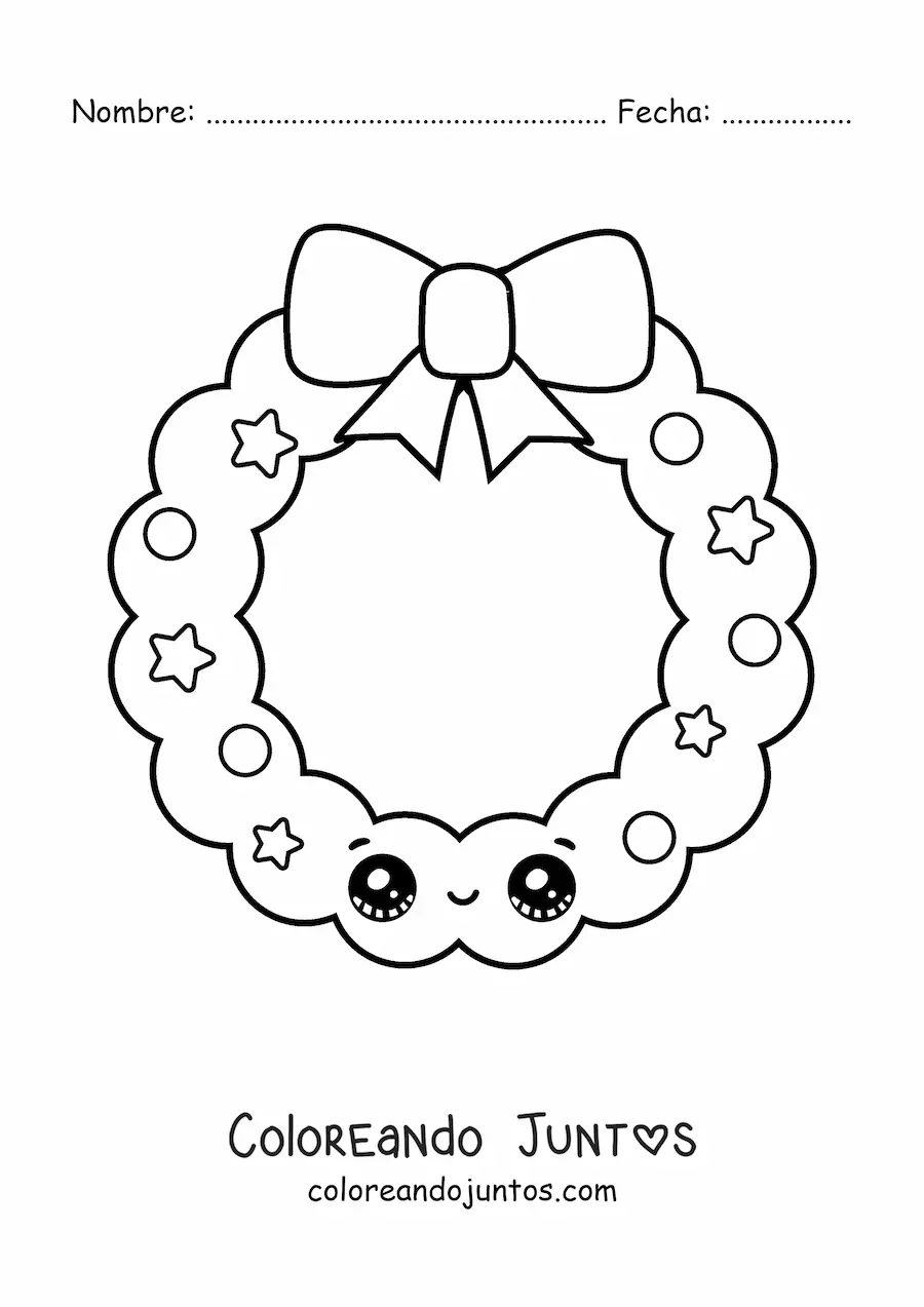 Imagen para colorear de corona de Navidad kawaii