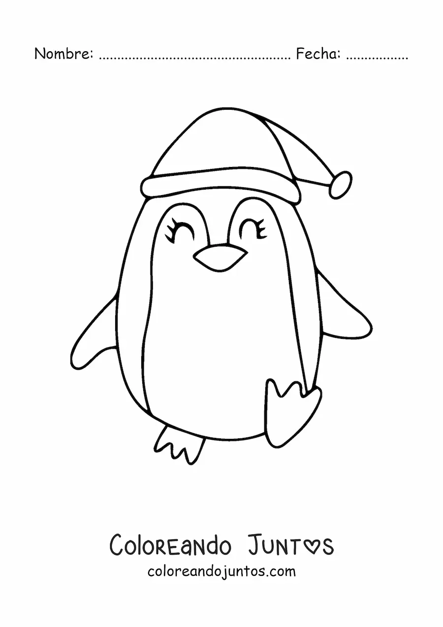 Imagen para colorear de pingüino navideño caminando