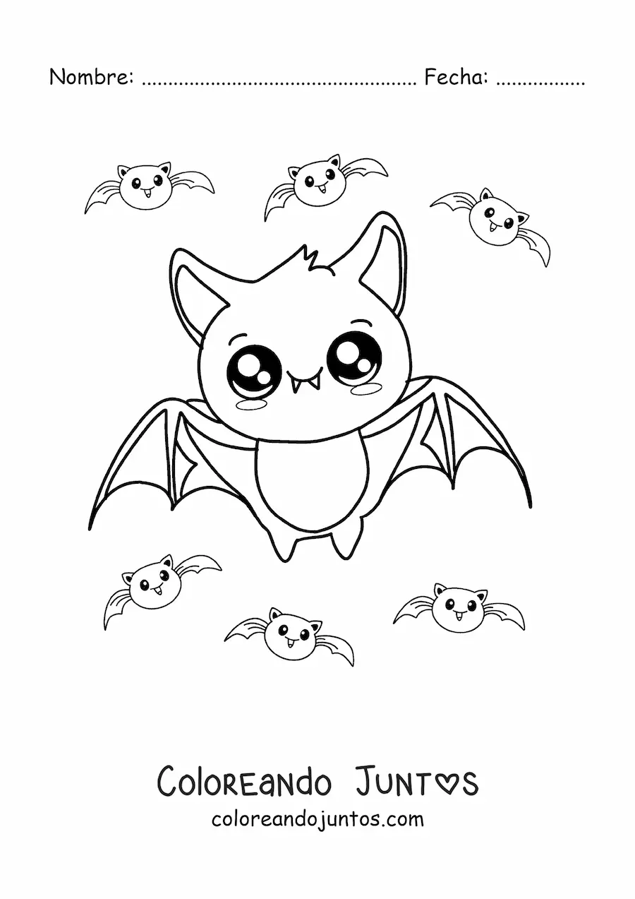 Imagen para colorear de murciélago kawaii animado volando