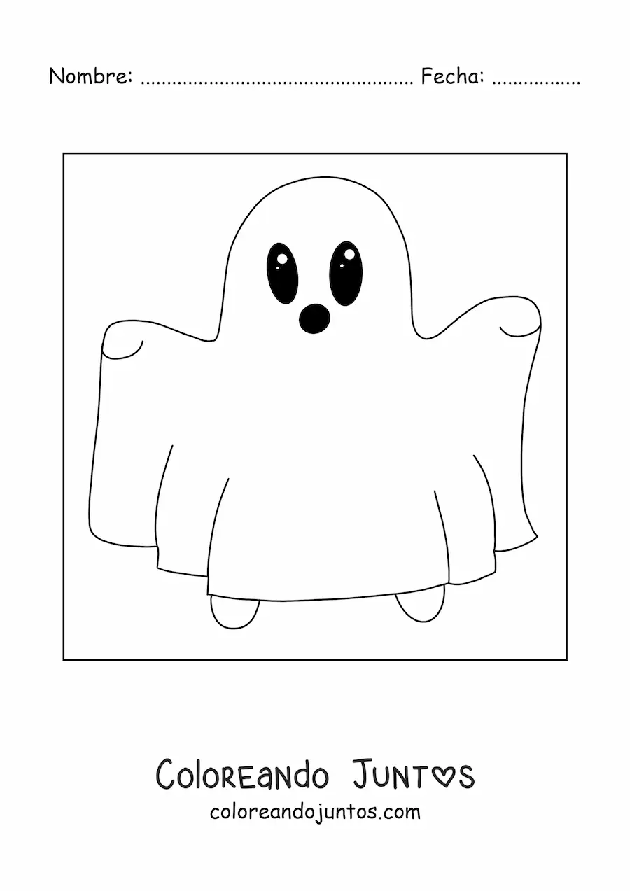 Imagen para colorear de niño disfrazado de fantasma kawaii