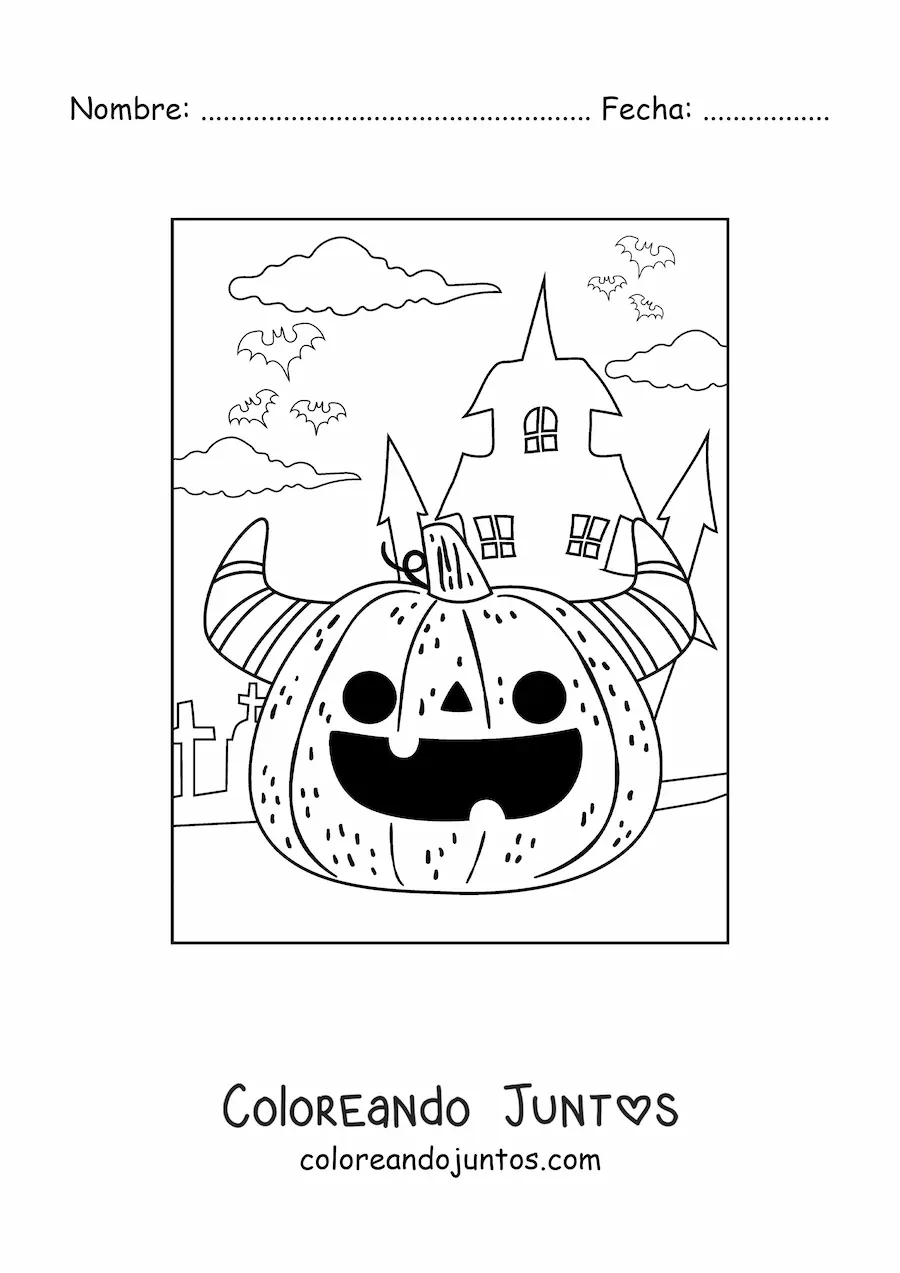 Imagen para colorear de calabaza de Halloween terrorifica kawaii