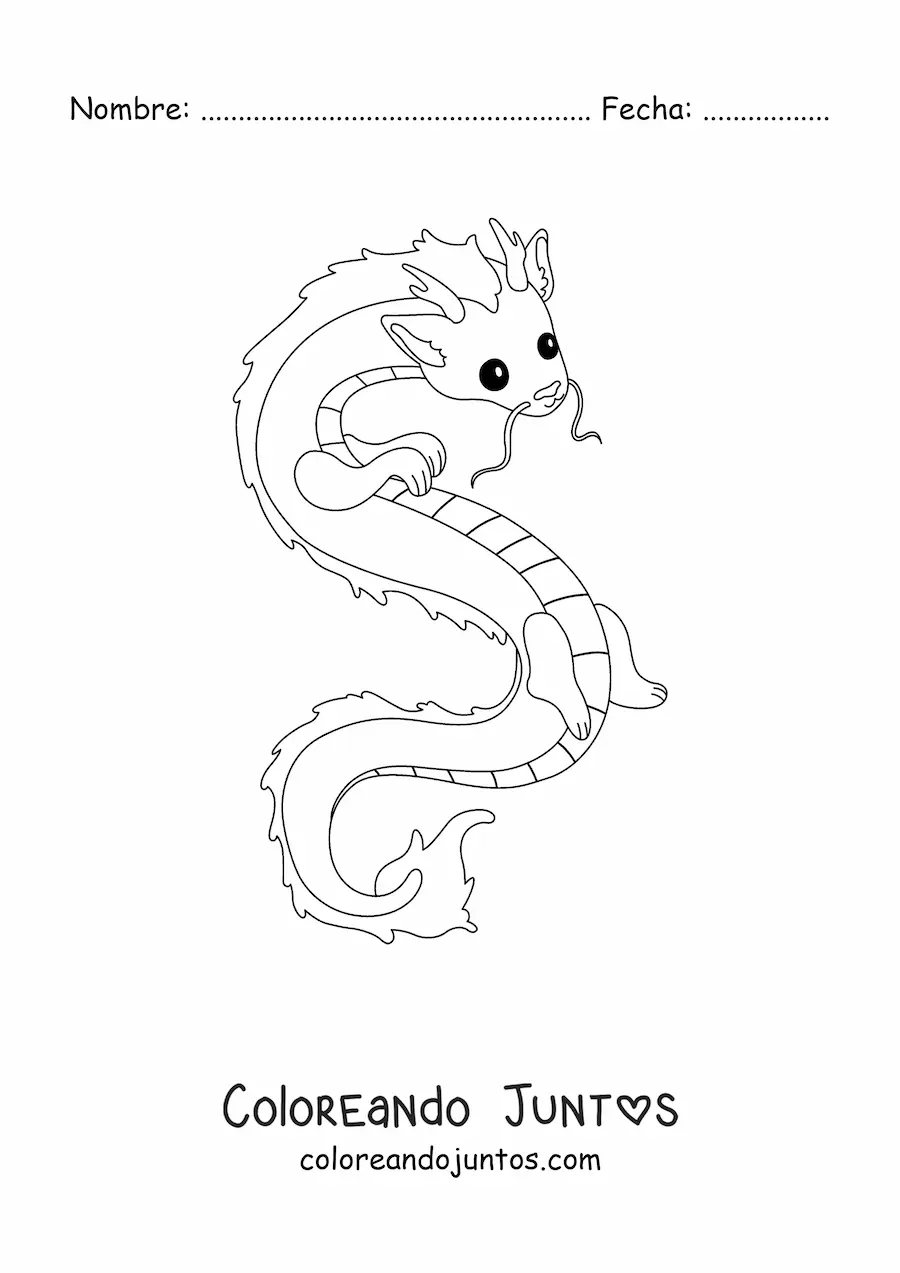 Imagen para colorear de dragón chino animado