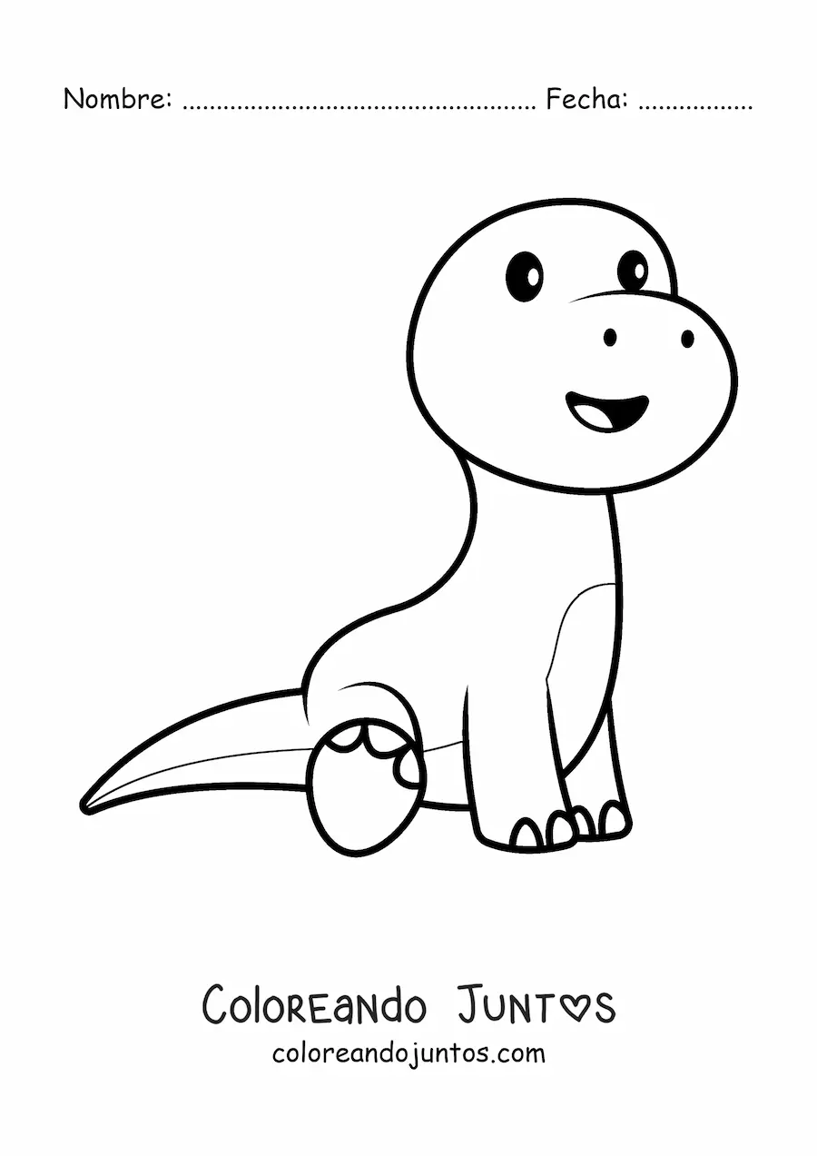 Imagen para colorear de dinosaurio kawaii fácil sentado