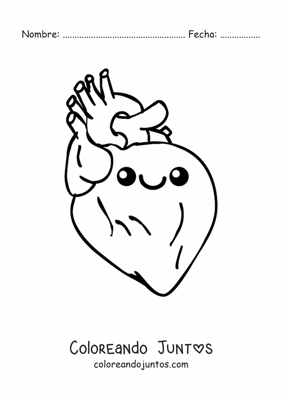 Imagen para colorear de corazón kawaii animado fácil