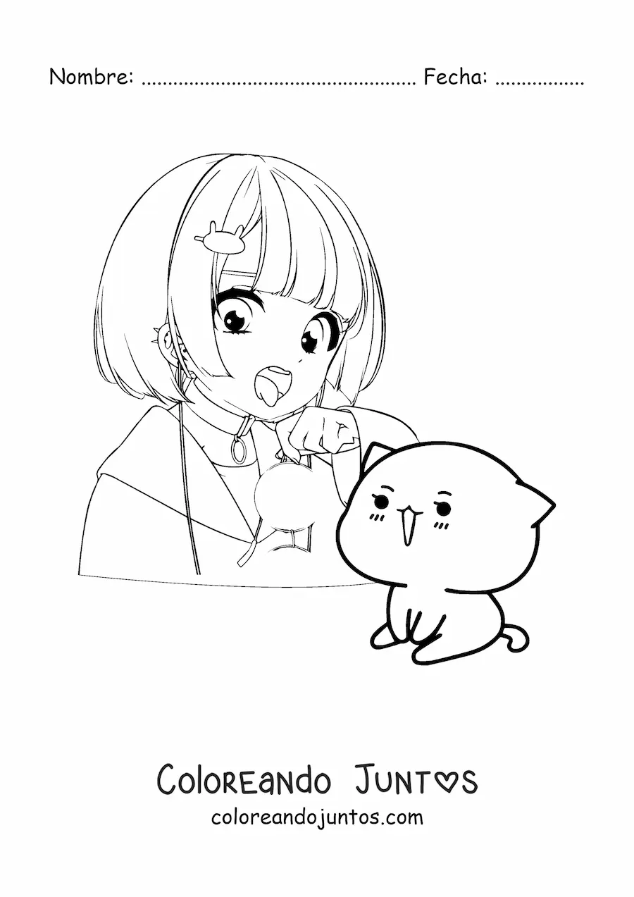 Chica anime kawaii con gato | Coloreando Juntos