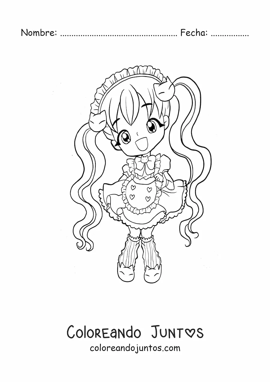 Imagen para colorear de chica anime chibi con coletas