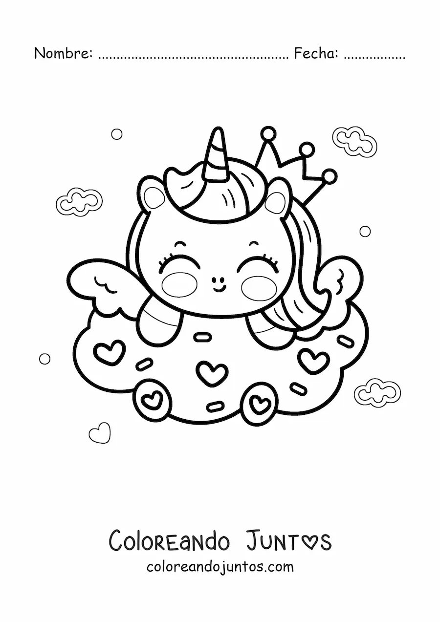 Imagen para colorear de unicornio kawaii animado con una galleta